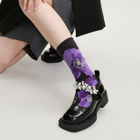 3 Pairs Vintage Flower Purple Socks