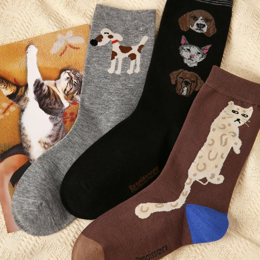 3 Pairs Cat Dog Cartoon Cute Socks