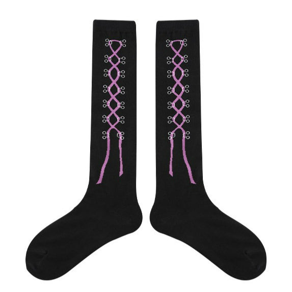 1 Pair Diamond Trend Long Tube Socks Plaid Retro Cotton Socks