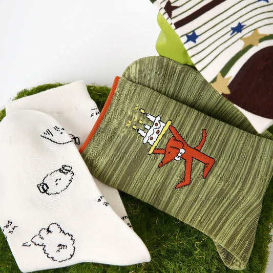 3 Pairs Illustration Style Cartoon Animation Stacking Socks