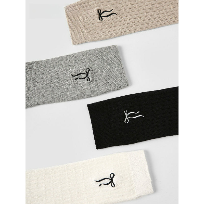 4 Pairs Solid Color Bow Cotton Socks