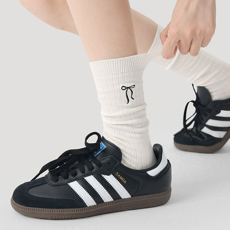 4 Pairs Solid Color Bow Cotton Socks