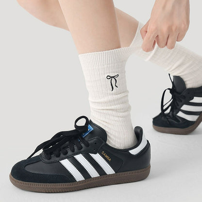 4 Pairs Solid Color Bow Cotton Socks