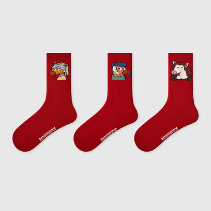 3 Pairs Red Horse Socks