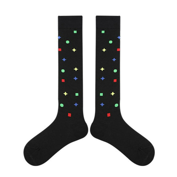 1 Pair Diamond Trend Long Tube Socks  Plaid Retro Cotton Socks