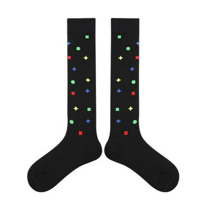 1 Pair Diamond Trend Long Tube Socks  Plaid Retro Cotton Socks