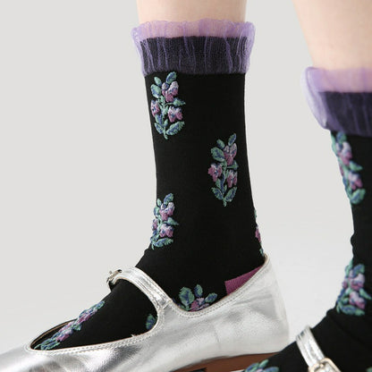 3 Pairs Jacquard Lace Socks Retro Cotton Socks