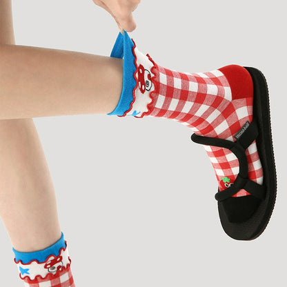 3 Pairs Red Series Colorful Cotton Mid Socks