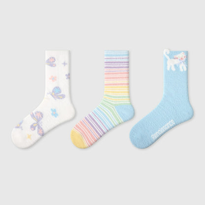 3 Pairs Cute Carton Colorful Cat Socks