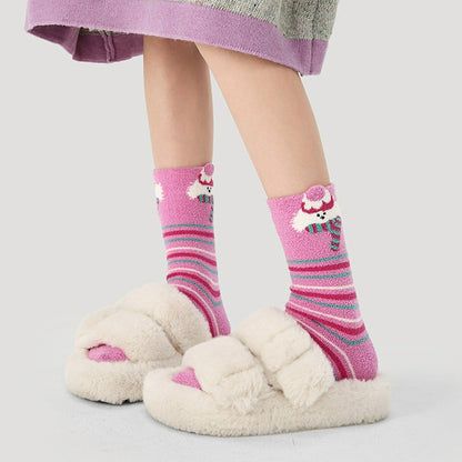 3 Pairs Coral Fleece Pink Colorful Socks