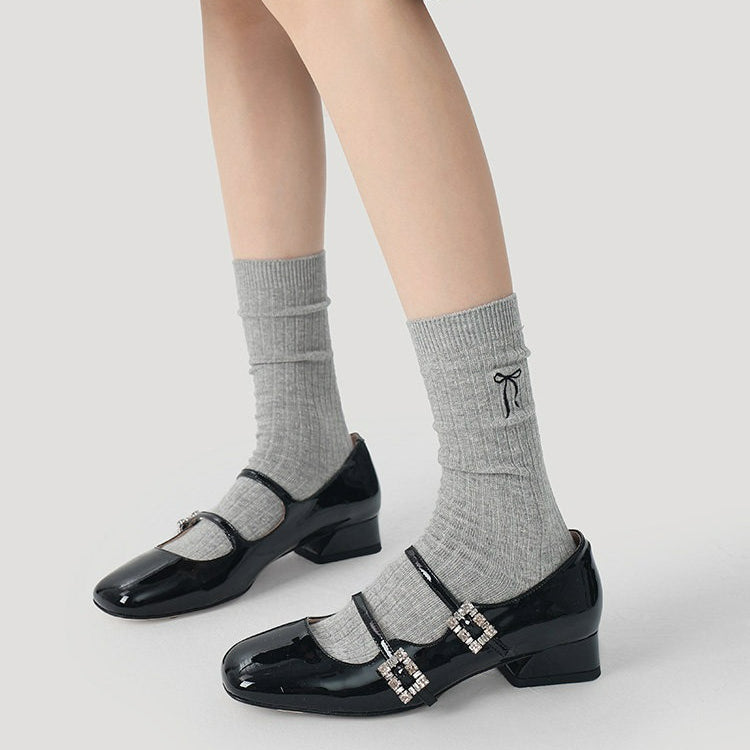 4 Pairs Solid Color Bow Cotton Socks