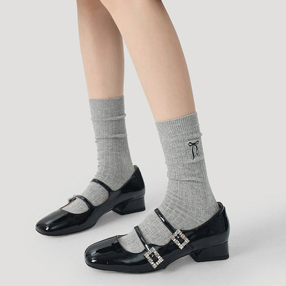 4 Pairs Solid Color Bow Cotton Socks
