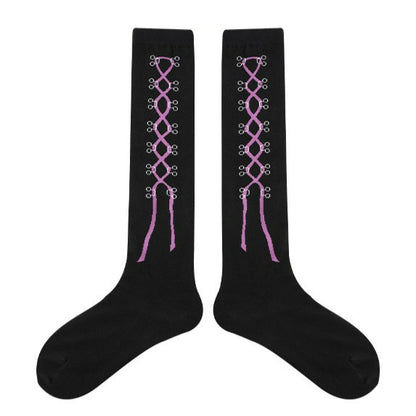 1 Pair Diamond Trend Long Tube Socks  Plaid Retro Cotton Socks