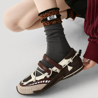 3 Pairs Mid High Leopard Socks