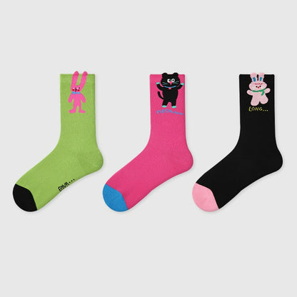 3 Pairs Original Cartoon Rabbit Candy Color Socks