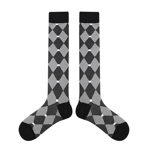 1 Pair Diamond Trend Long Tube Socks  Plaid Retro Cotton Socks