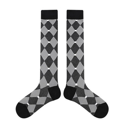 1 Pair Diamond Trend Long Tube Socks  Plaid Retro Cotton Socks
