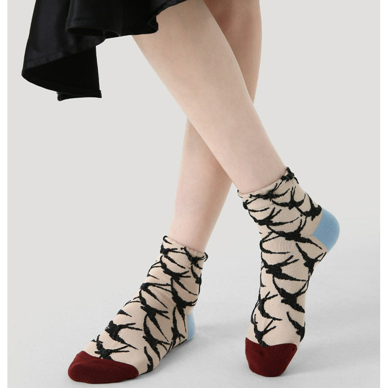 3 Pairs Print Vintage Short Socks