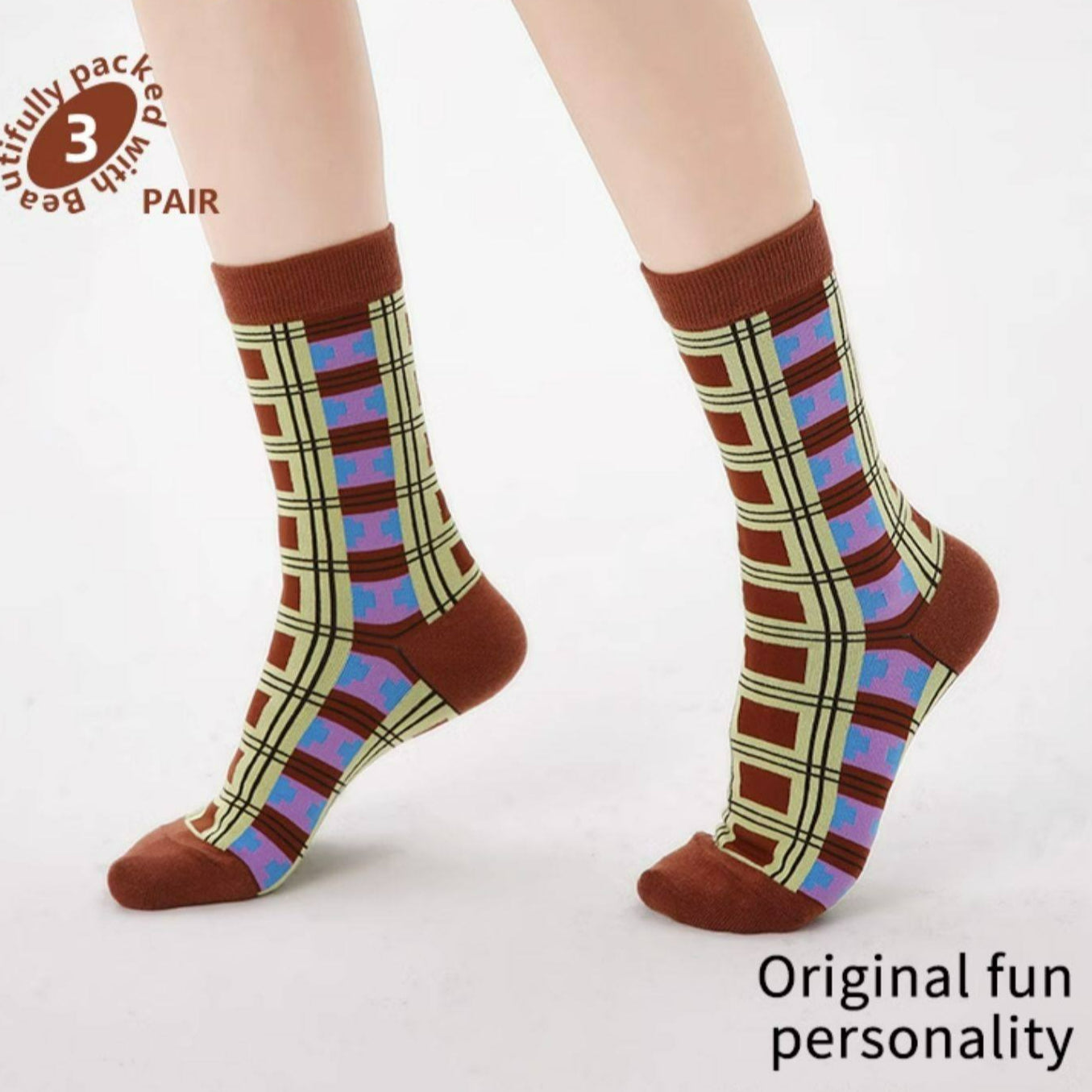 3 Pairs Vintage Brown Cotton Socks