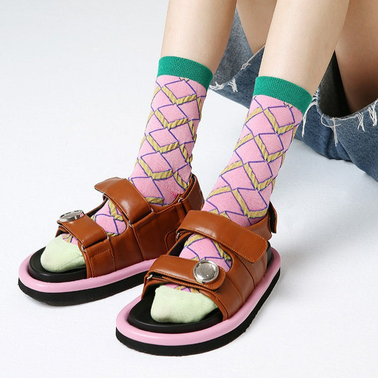 3 Pairs Pink Series Colorful Cotton Socks