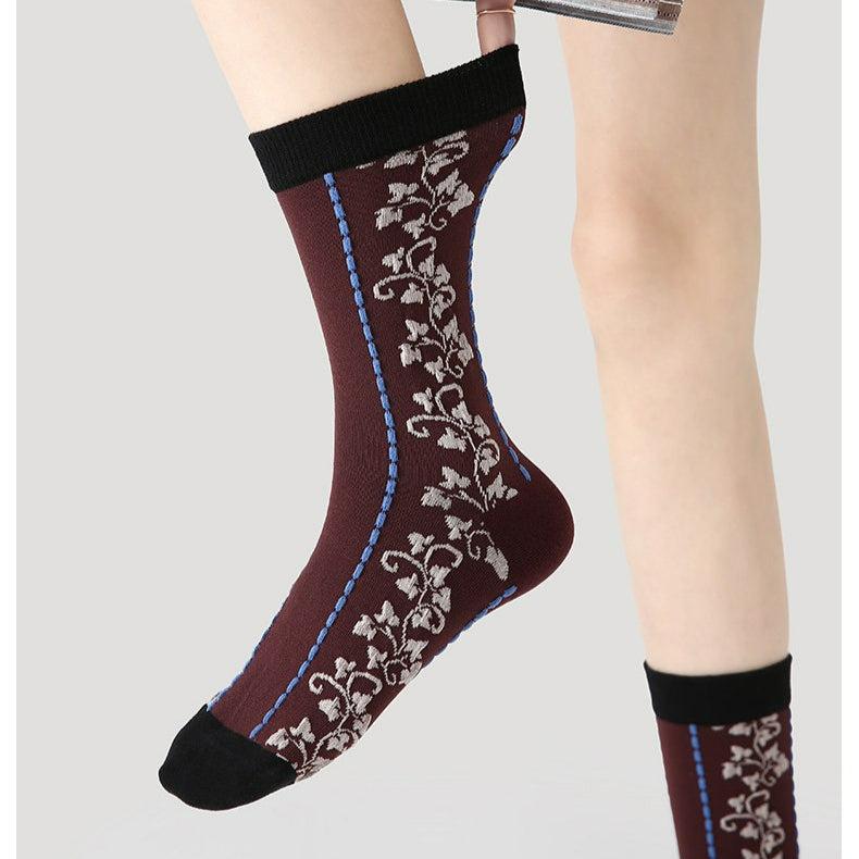 3 Pairs Jacquard Lace Socks Retro Cotton Socks