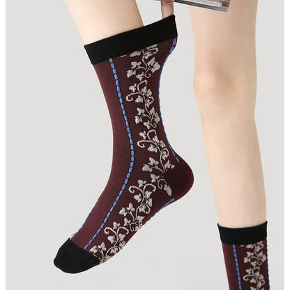 3 Pairs Jacquard Lace Socks Retro Cotton Socks