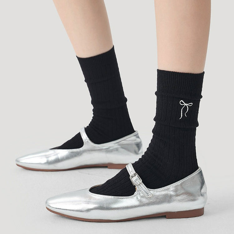 4 Pairs Solid Color Bow Cotton Socks