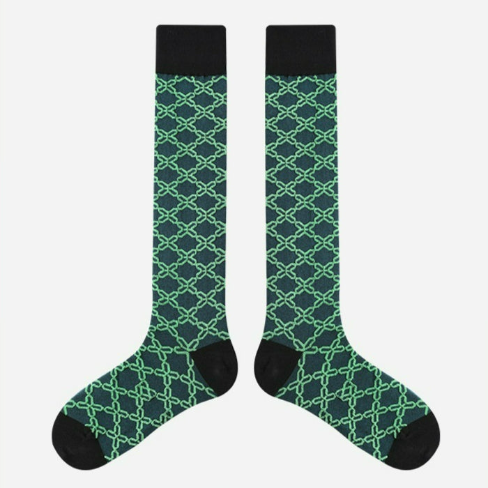 1 Pair Diamond Trend Long Tube Socks  Plaid Retro Cotton Socks