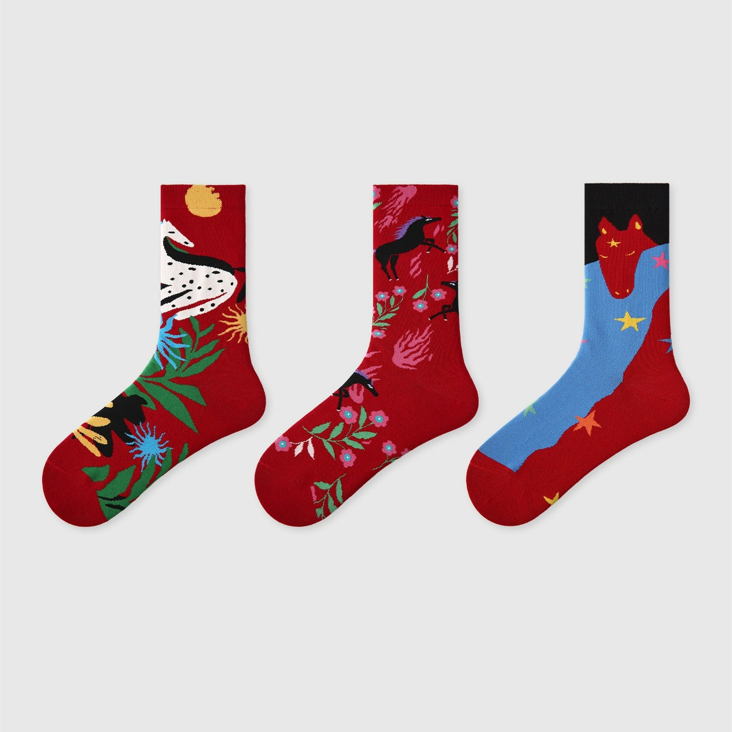 3 Pairs The Horse Cartoon Socks