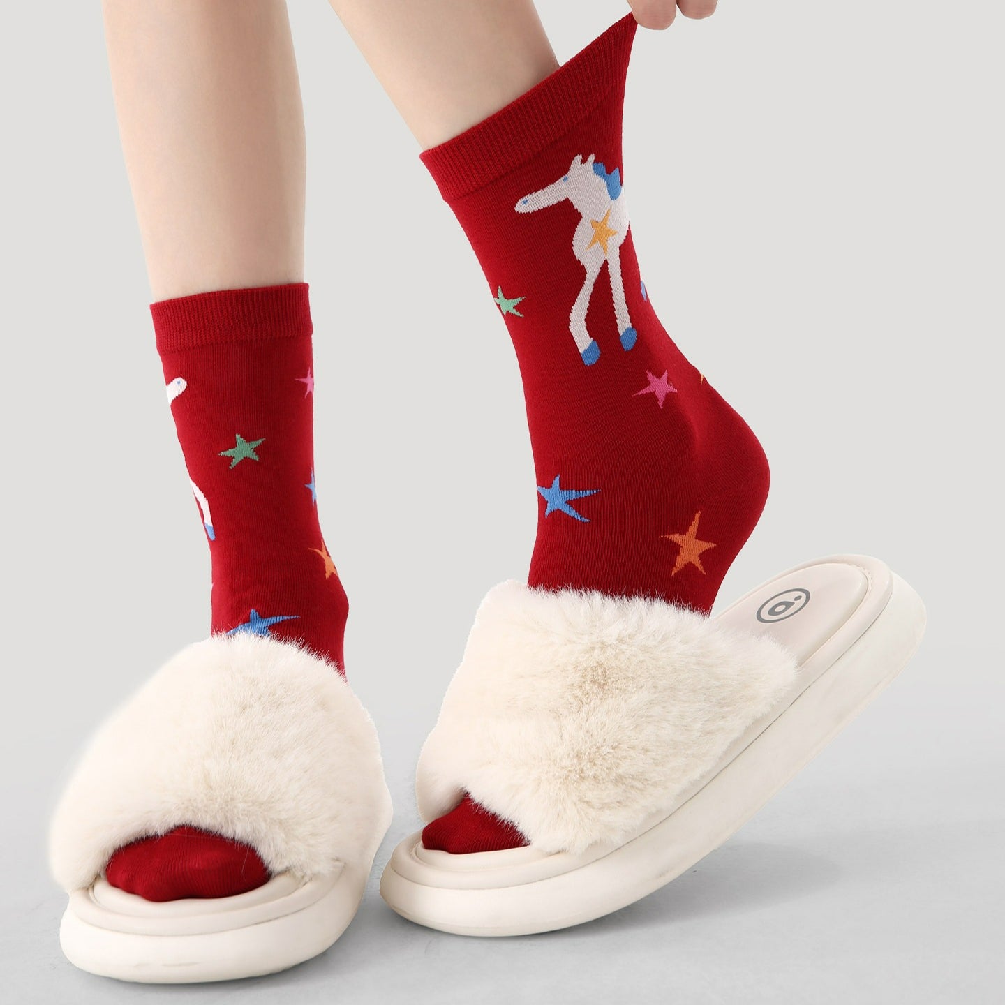 3 Pairs Colorful Horse Red Socks