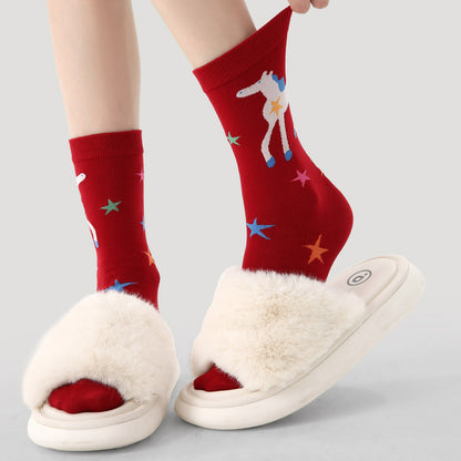 3 Pairs Colorful Horse Red Socks