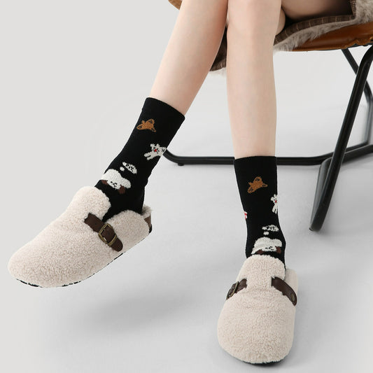 3 Pairs Thickened Coral Fleece Cute Cartoon Striped Socks