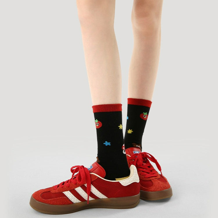 3 Pairs Red Series Colorful Cotton Mid Socks
