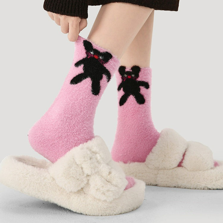 3 Pairs Coral Fleece Pink Colorful Socks