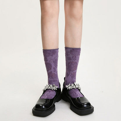 3 Pairs Vintage Flower Purple Socks