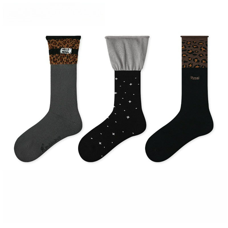 3 Pairs Mid High Leopard Socks