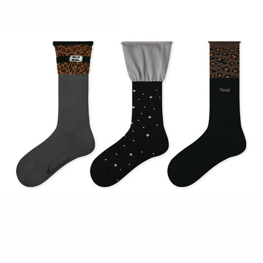 3 Pairs Mid High Leopard Socks
