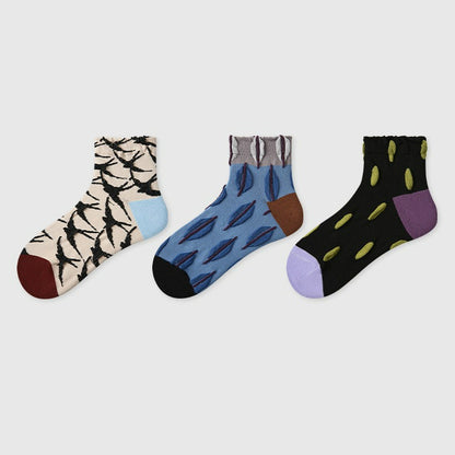 3 Pairs Print Vintage Short Socks