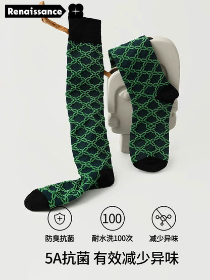 1 Pair Diamond Trend Long Tube Socks  Plaid Retro Cotton Socks