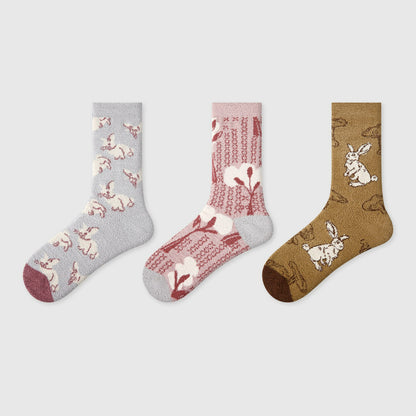 3 Pairs Coral Fleece Rabbit Cartoon Socks