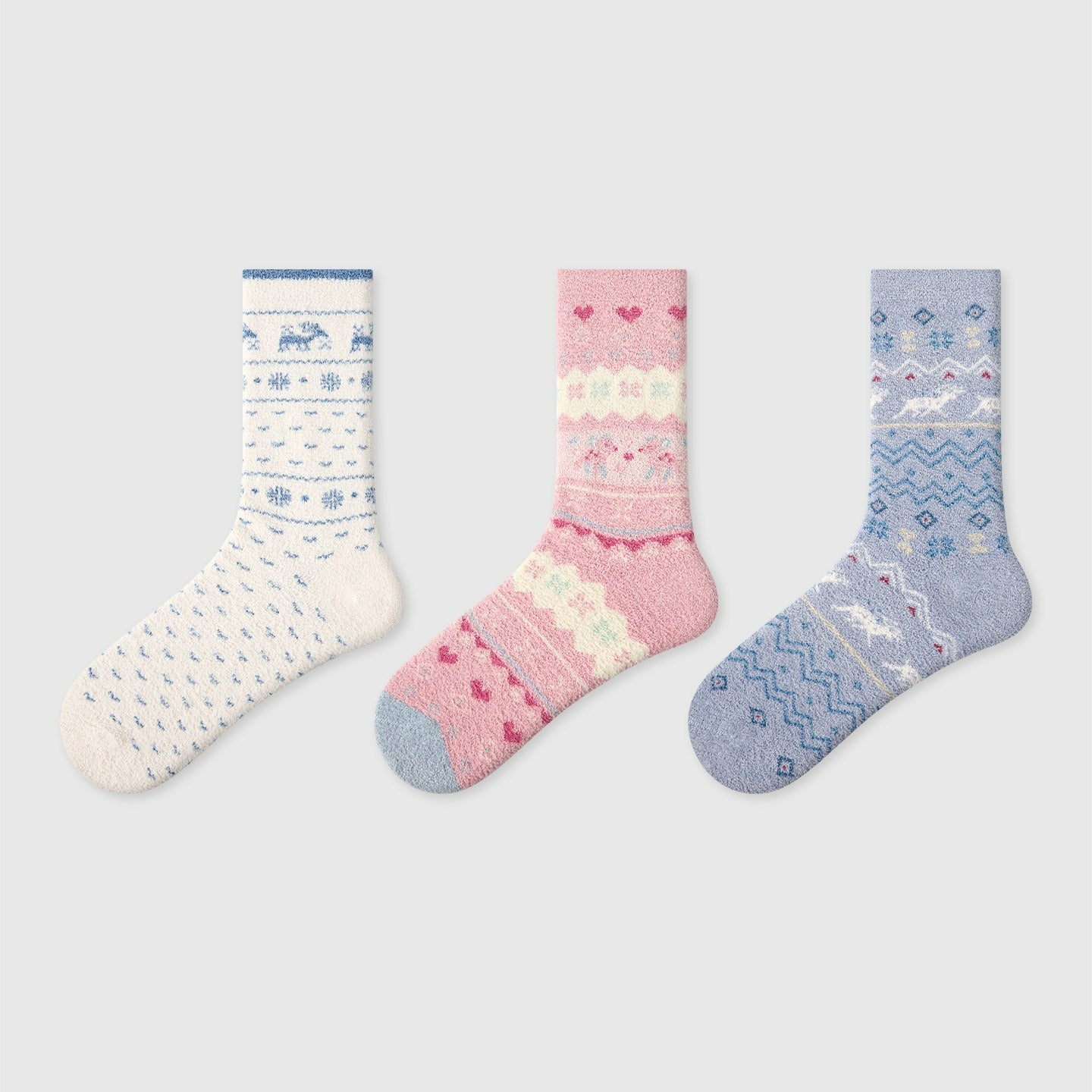 3 Pairs Coral Fleece Colorful Socks