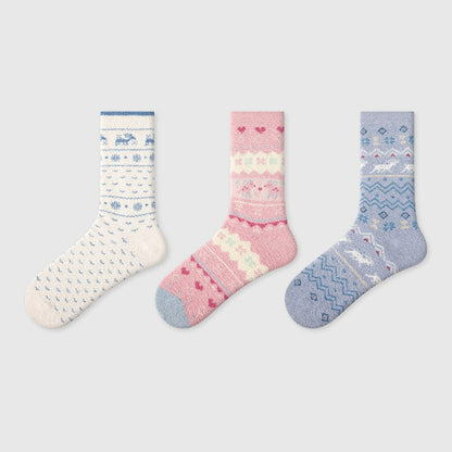 3 Pairs Coral Fleece Colorful Socks