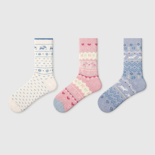 3 Pairs Coral Fleece Colorful Socks
