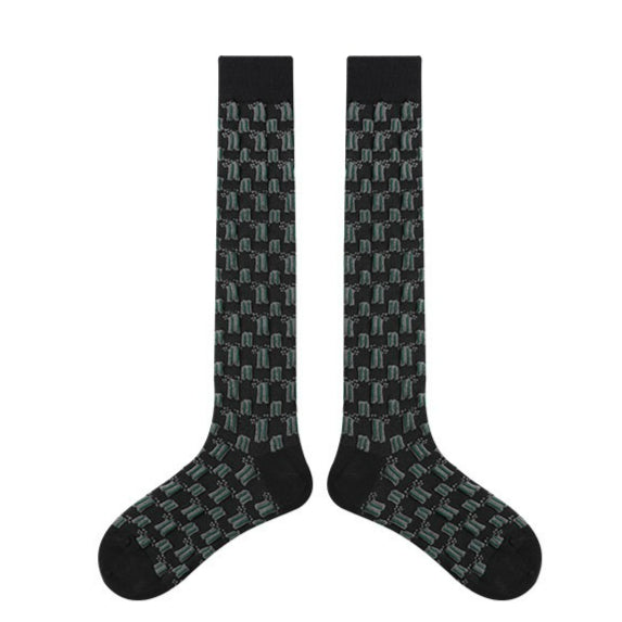 1 Pair Diamond Trend Long Tube Socks  Plaid Retro Cotton Socks