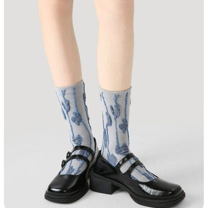 3 Pairs Jacquard Lace Socks Retro Cotton Socks