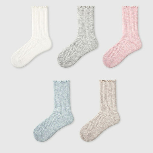 5 Pairs Winter Cotton Solid Color Wool Socks