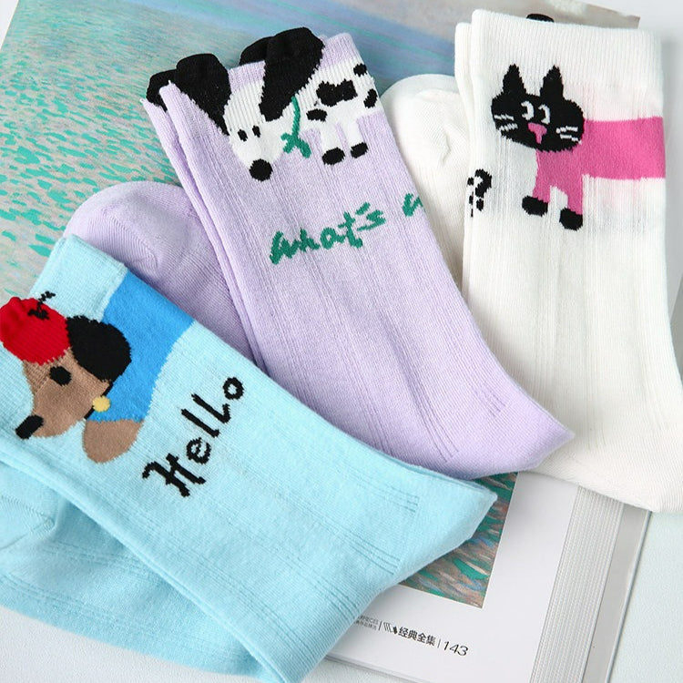 3 Pairs Cartoon Cat Dog Cute Socks