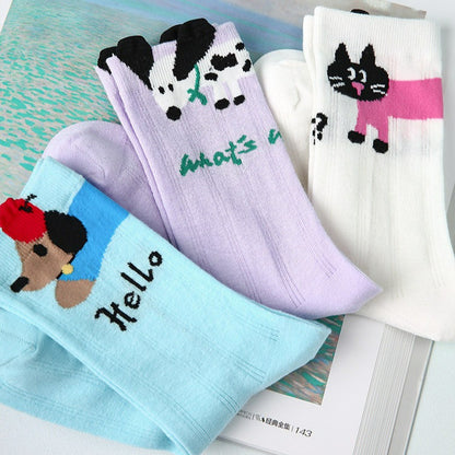 3 Pairs Cartoon Cat Dog Cute Socks