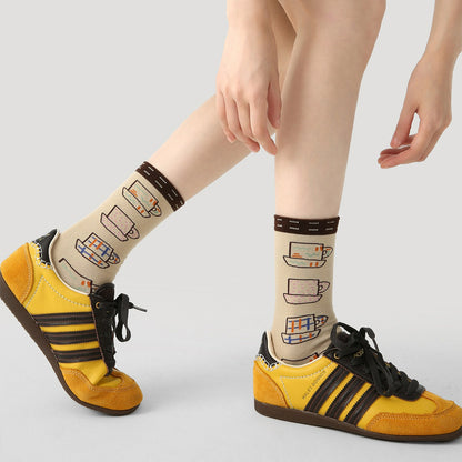 3 Pairs Illustration Style Original Cartoon Socks