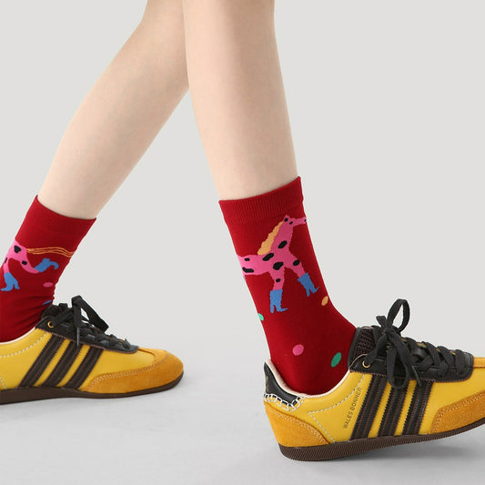 3 Pairs Colorful Horse Red Socks